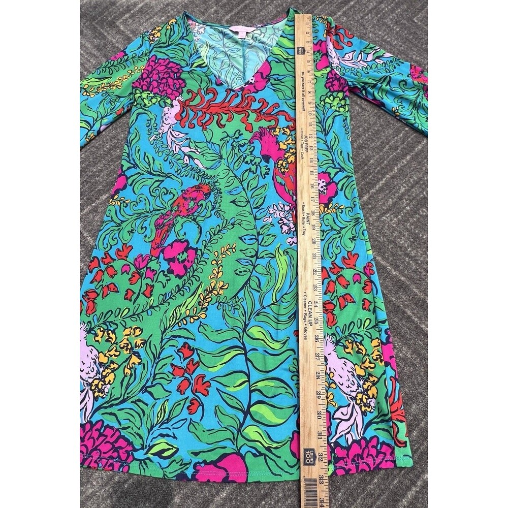 Lilly Pulitzer Jade Dress Shake Your Tail Feathers Blue/Green V-Neck Size Small - Picture 2 of 11